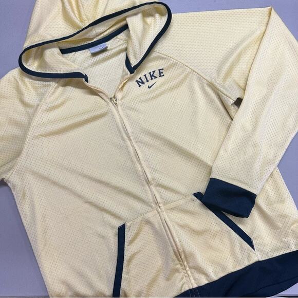 Nike Mesh Jacket Basketball Full Zip Coat Dull Yellow Kangaroo Pockets Hooded - Picture 1 of 7